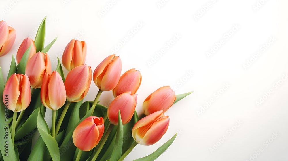 Tulips on a white background, copy space. Tulips on a white background, copy space.