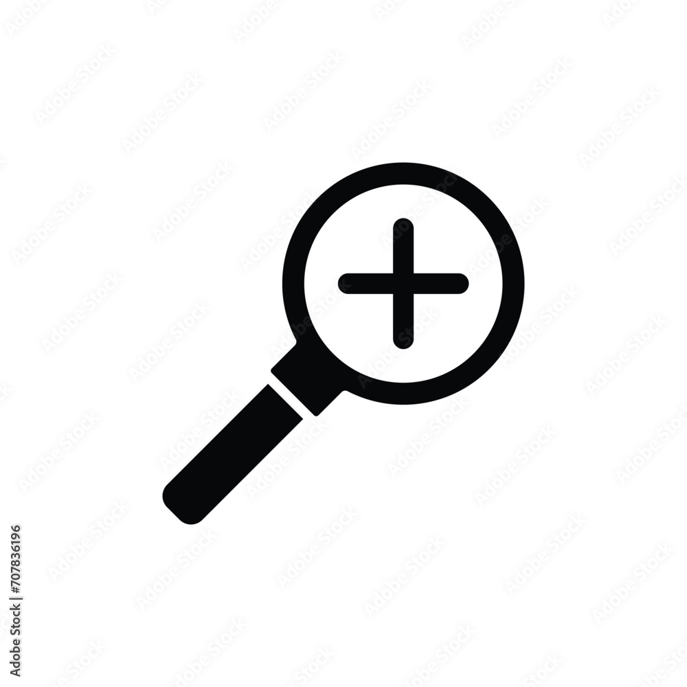 Zoom icon. Simple solid style. Magnify glass with add sign, find, focus, plus, positive, enlarge concept. Black silhouette, glyph symbol. Vector isolated on transparent background. SVG. Zoom icon. Simple solid style. Magnify glass with add sign, find, focus, plus, positive, enlarge concept. Black silhouette, glyph symbol. Vector isolated on transparent background. SVG.