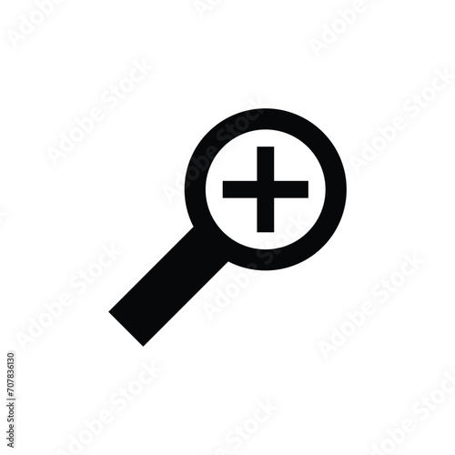 Zoom icon. Simple solid style. Magnify glass with add sign, find, focus, plus, positive, enlarge concept. Black silhouette, glyph symbol. Vector isolated on transparent background. SVG.