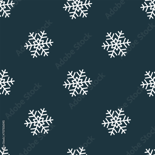 Winter seamless pattern with white snowflakes on blue background. Vector illustration for fabric, textile wallpaper, posters, gift wrapping paper. Christmas vector illustration. Falling snow