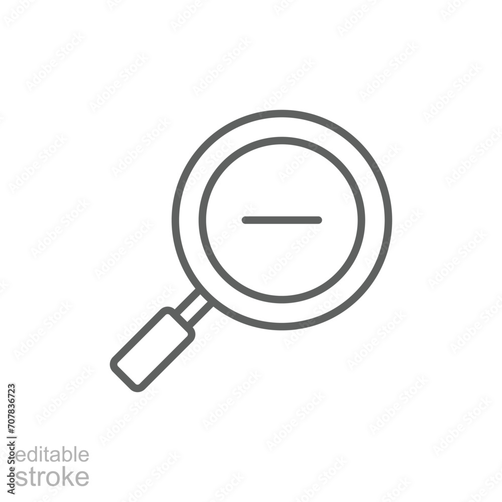 Zoom out icon. Simple outline style. Magnifying glass, find, minus, reduce, minimize, search concept. Thin line symbol. Vector isolated on transparent background. Editable stroke SVG. Zoom out icon. Simple outline style. Magnifying glass, find, minus, reduce, minimize, search concept. Thin line symbol. Vector isolated on transparent background. Editable stroke SVG.