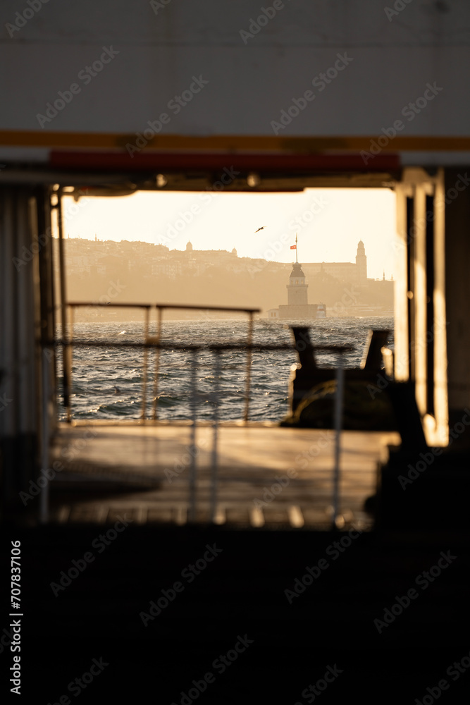 Framed View of Maiden's Tower and Istanbul Skyline at Sunset