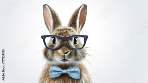 Cute easter bunny with large glasses isolated on white background. Generative AI
