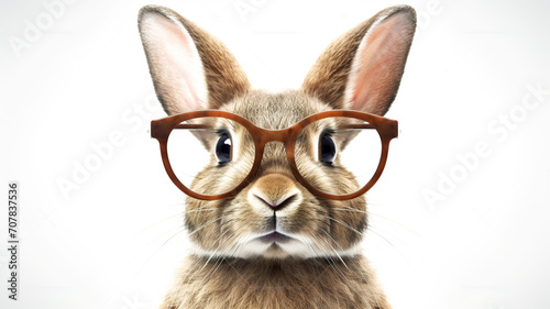 Cute easter bunny with large glasses isolated on white background. Generative AI © AIExplosion