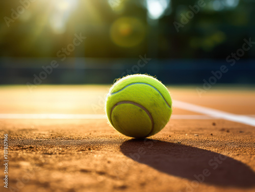 Closeup of tennis ball on clay court right with sport concept © Kedek Creative