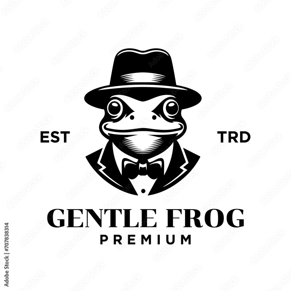 Frog Gentleman Vintage logo icon design template