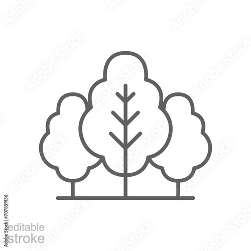 Forest tree icon. Simple outline style. Nature forest landscape, outdoor, oak, trunk, plant concept. Thin line symbol. Vector illustration isolated. Editable stroke.