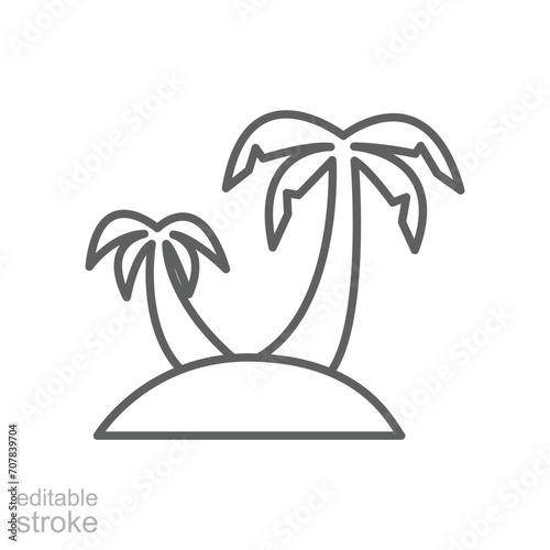 Palm tree icon. Simple outline style. Two palm trees on island, beach, nature concept. Thin line symbol. Vector illustration isolated. Editable stroke.