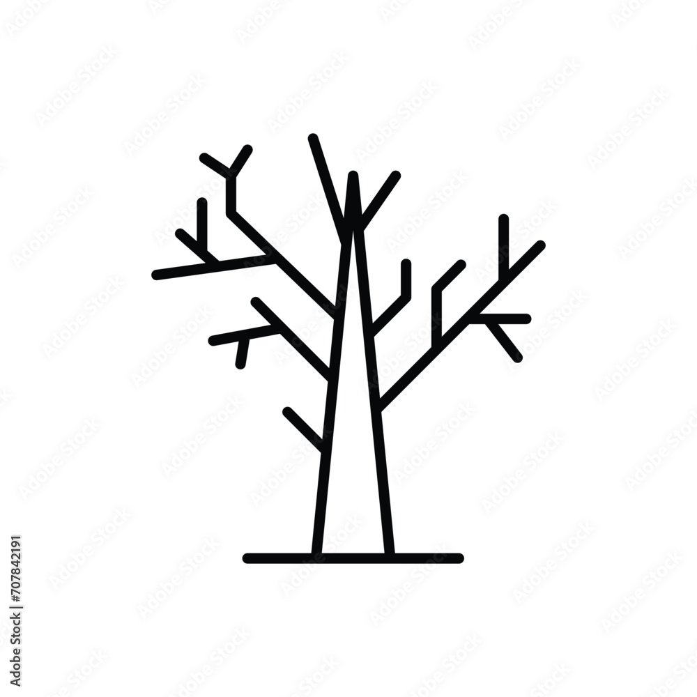 Dead tree icon. Simple outline style. Dry tree, leafless, trunk, old wood, nature concept. Thin line symbol. Vector illustration isolated.