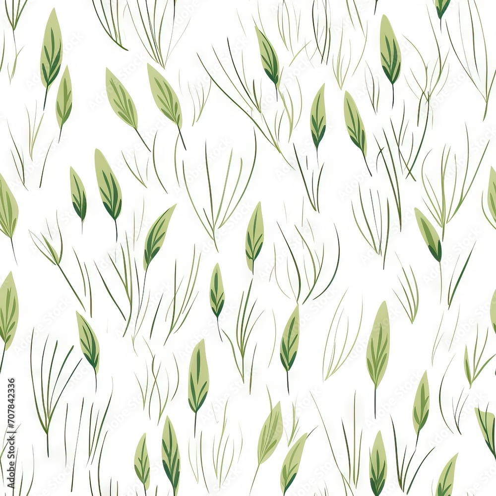 Cute seamless twig pattern, blades of grass nature. Scandinavian style. white background. Abstract Print For Fabric, Packaging Paper