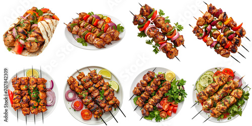 Fresh chicken kebab collection in 3d png transparent for product presentation. Created using generative AI. photo