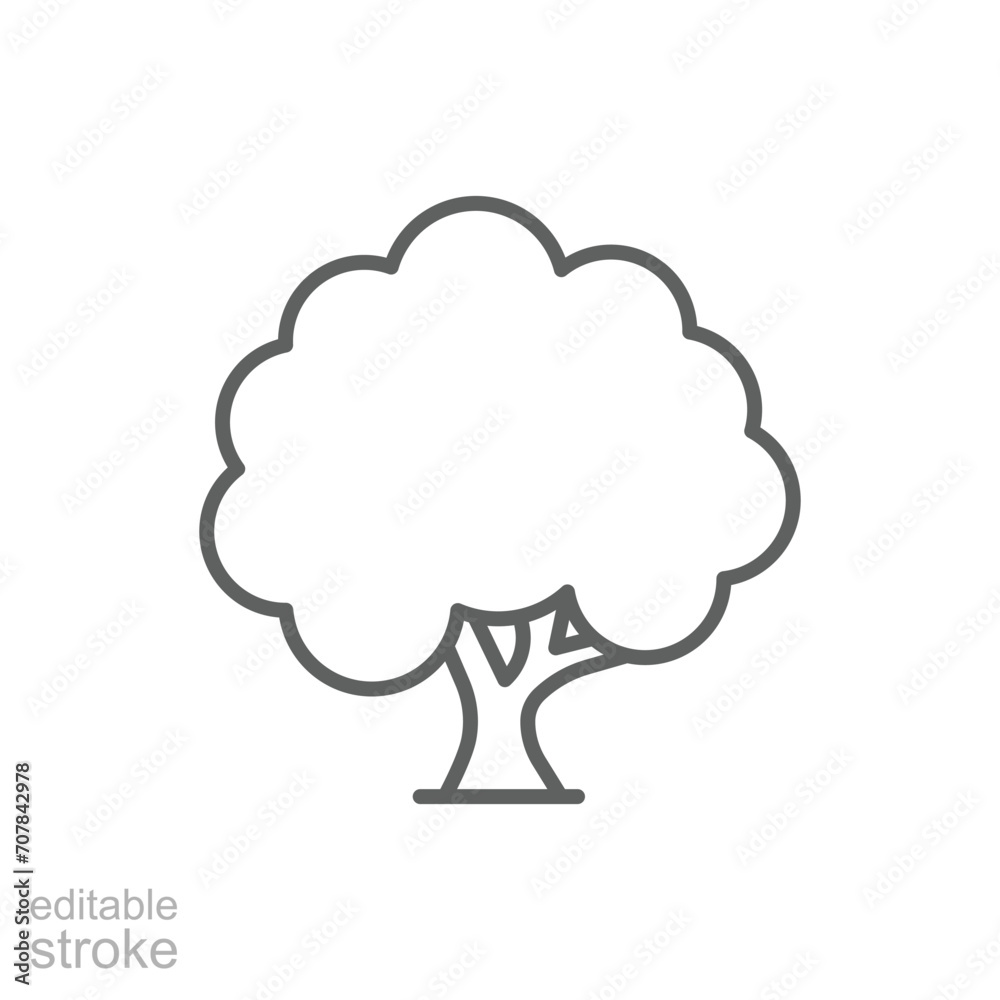 Tree icon. Simple outline style. Oak, plant, wood, nature, forest concept. Thin line symbol. Vector illustration isolated. Editable stroke.