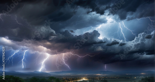 Experience the drama of a stormy sky, with ominous clouds swirling and crackling bolts of lightning that light up the horizon in a dazzling display - Generative AI