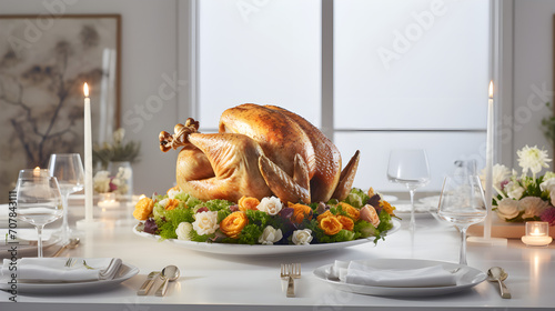 Delicious aromatic turkey on the table at Thanksgiving