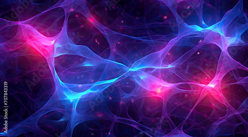 3d glow background with neuron cells in pink and blue colors. AI generated illustration.