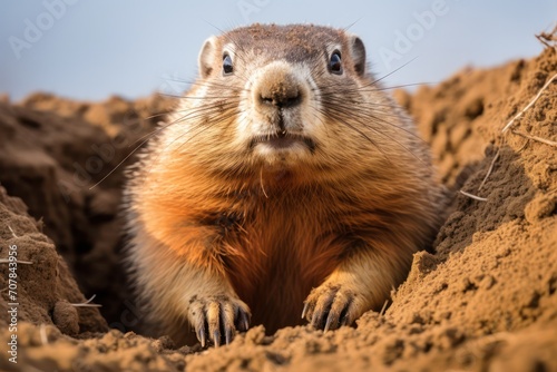 groundhog animal in nature looking out of the hole