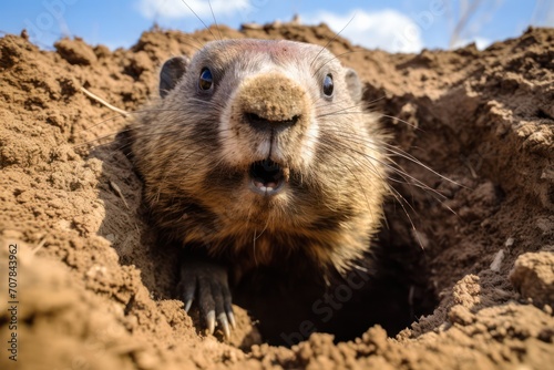 groundhog animal in nature  looking out of the hole © Dina