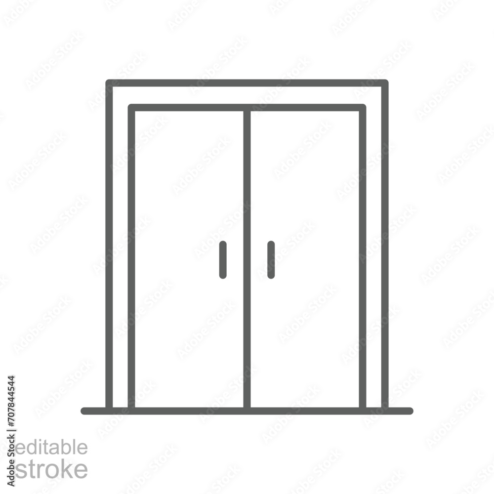 Double doors icon. Simple outline style. Door, close, enter, exit, entrance, front, doorway, house, home interior concept. Thin line symbol. Vector illustration isolated. Editable stroke. Double doors icon. Simple outline style. Door, close, enter, exit, entrance, front, doorway, house, home interior concept. Thin line symbol. Vector illustration isolated. Editable stroke.