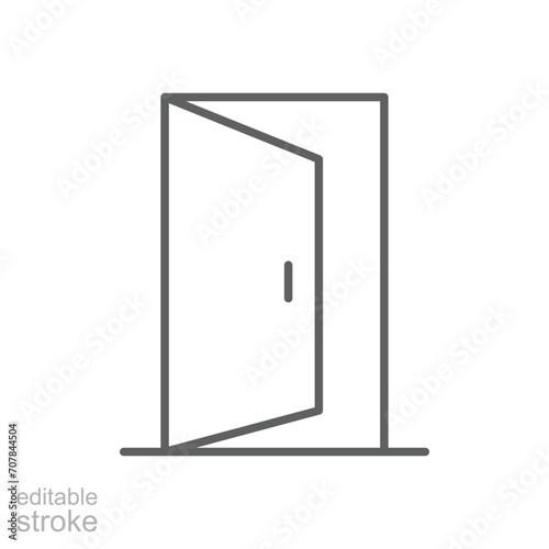 Opened door icon. Simple outline style. Door, open, enter, exit, entrance, house, home interior concept. Thin line symbol. Vector illustration isolated. Editable stroke.