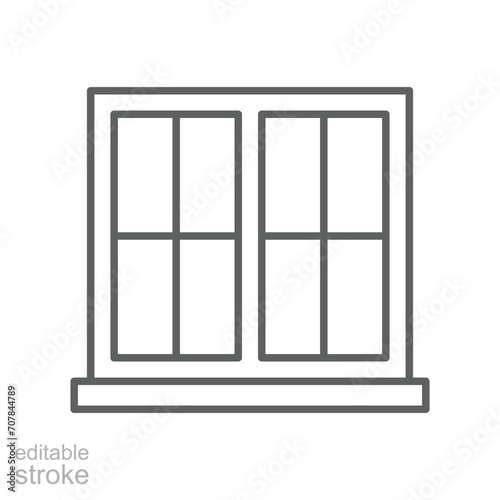 Window icon. Simple outline style. Double, window frame, square, close, room, house, home interior concept. Thin line symbol. Vector illustration isolated. Editable stroke.