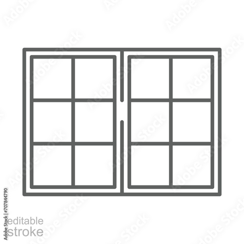 Window icon. Simple outline style. Double, window frame, square, close, room, house, home interior concept. Thin line symbol. Vector illustration isolated. Editable stroke.