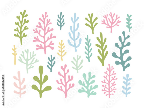 A collection of vector seaweeds in bright colors, ideal for textile decoration. © Елена Чекман