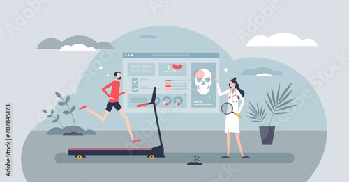 Medicine 3.0 as new generation medical diagnostics tiny person concept. Effective and modern health checkup with customized and personalized patient treatment and rehabilitation vector illustration.