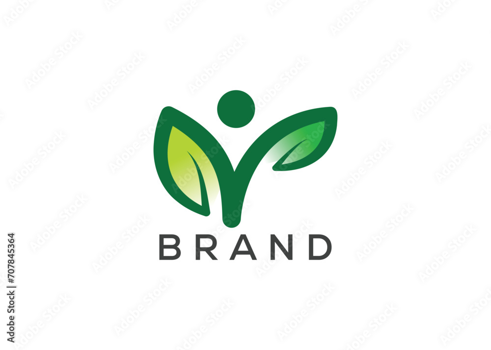 Fototapeta premium Organic leaf man logo vector. Nature man and eco life logo. Healthcare logo design vector template