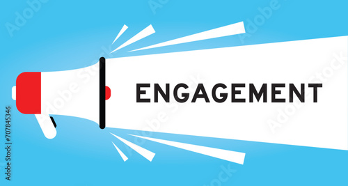 Color megaphone icon with word engagement in white banner on blue background