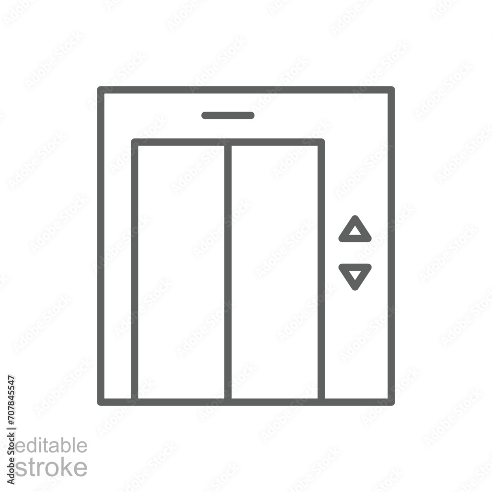 Elevator icon. Simple outline style. Lift door, pitch, button, lobby, corridor, panel up down, room, house, home interior concept. Thin line symbol. Vector illustration isolated. Editable stroke. Elevator icon. Simple outline style. Lift door, pitch, button, lobby, corridor, panel up down, room, house, home interior concept. Thin line symbol. Vector illustration isolated. Editable stroke.