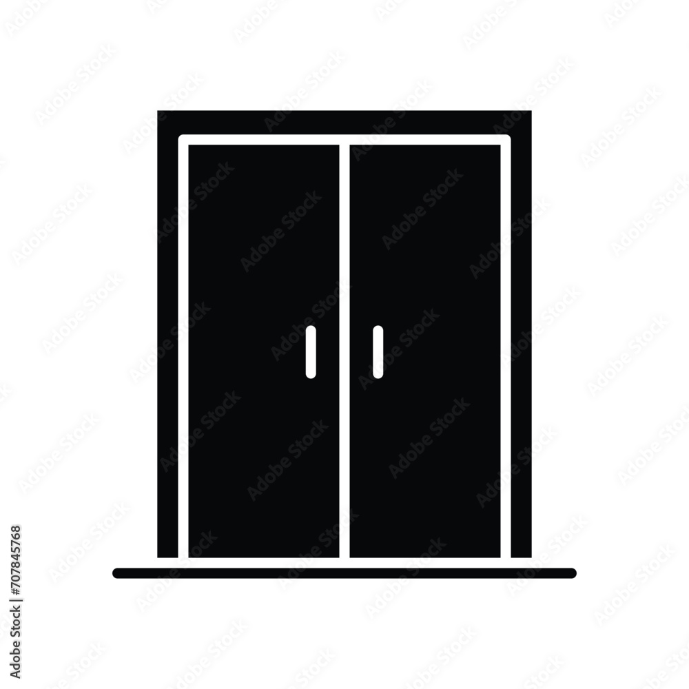 Double doors icon. Simple solid style. Door, close, enter, exit, entrance, front, doorway, house, home interior concept. Silhouette, glyph symbol. Vector illustration isolated.