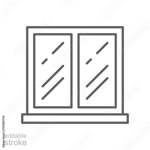 Glazed window icon. Simple outline style. Double glazing, window frame, room, house, home interior concept. Thin line symbol. Vector illustration isolated. Editable stroke.