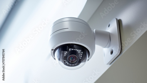High tech CCTV security camera on wall for indoor security and crime prevention