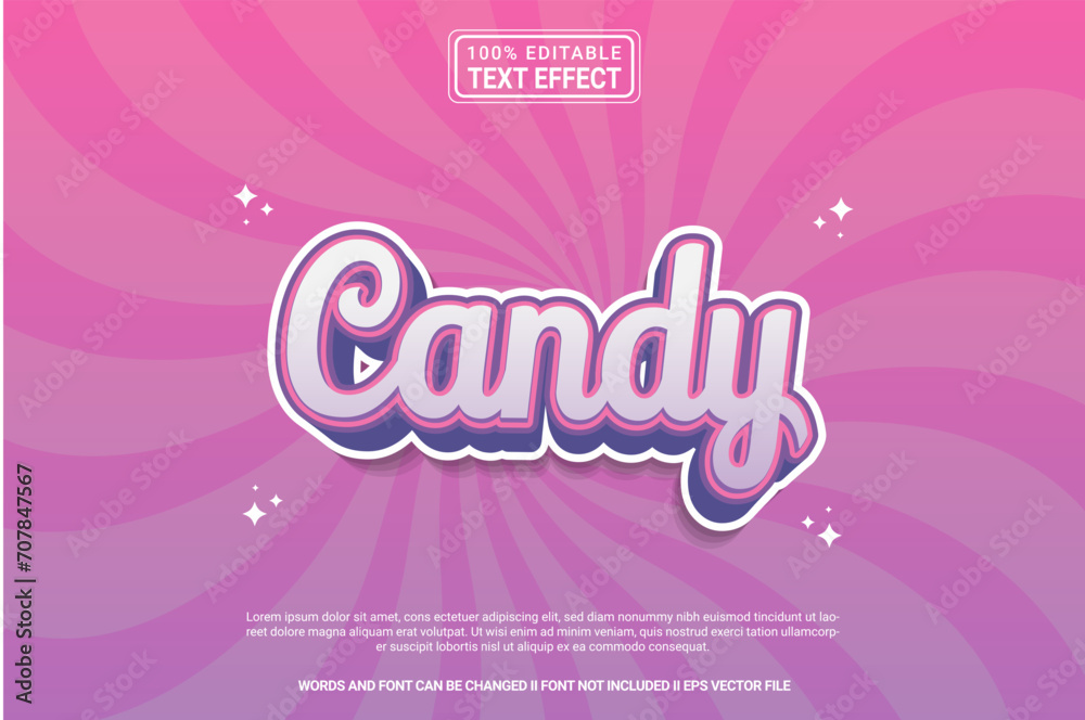 Editable text effect Candy 3d cartoon template style modern premium vector