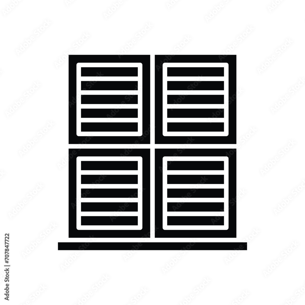 Window with roller blinds icon. Simple solid style. Blind, closed, construction, room, house, home interior concept. Silhouette, glyph symbol. Vector illustration isolated. Window with roller blinds icon. Simple solid style. Blind, closed, construction, room, house, home interior concept. Silhouette, glyph symbol. Vector illustration isolated.