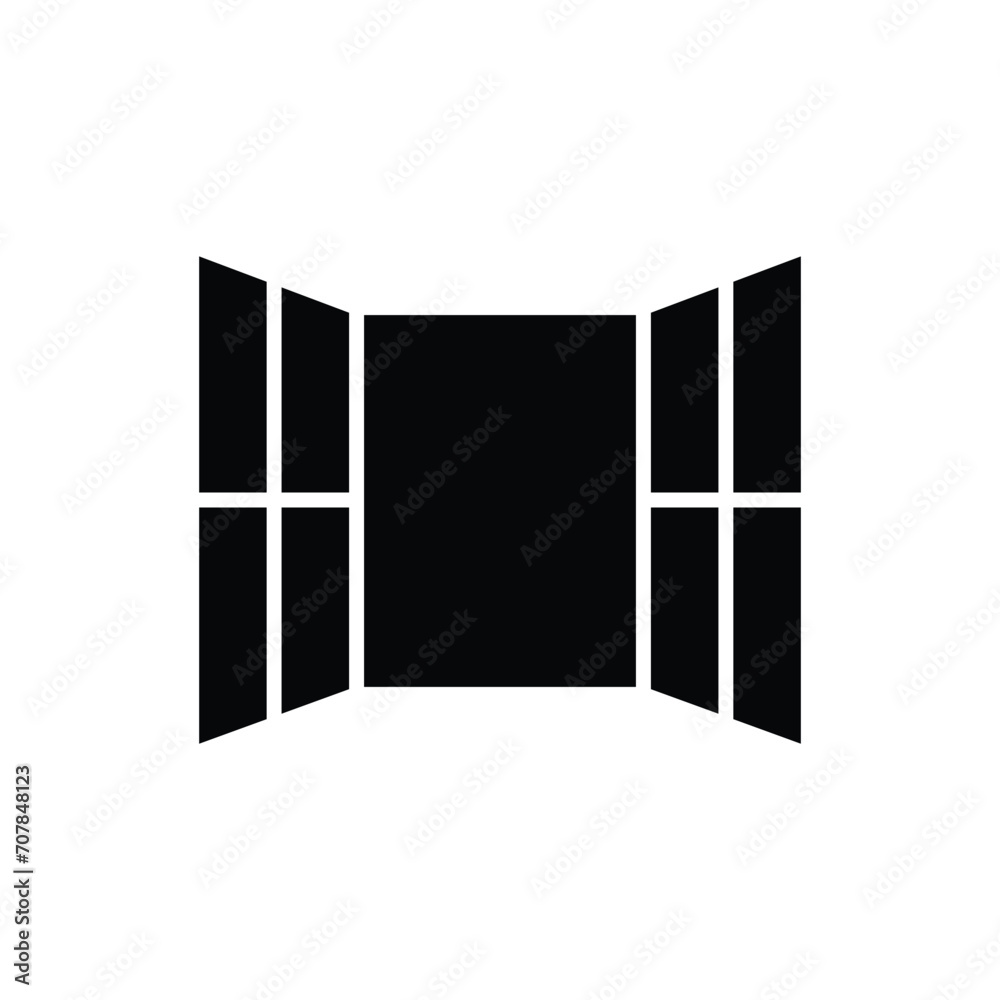 Opened window icon. Simple solid style. Open window, frame, room, house, home interior concept. Silhouette, glyph symbol. Vector illustration isolated. Opened window icon. Simple solid style. Open window, frame, room, house, home interior concept. Silhouette, glyph symbol. Vector illustration isolated.