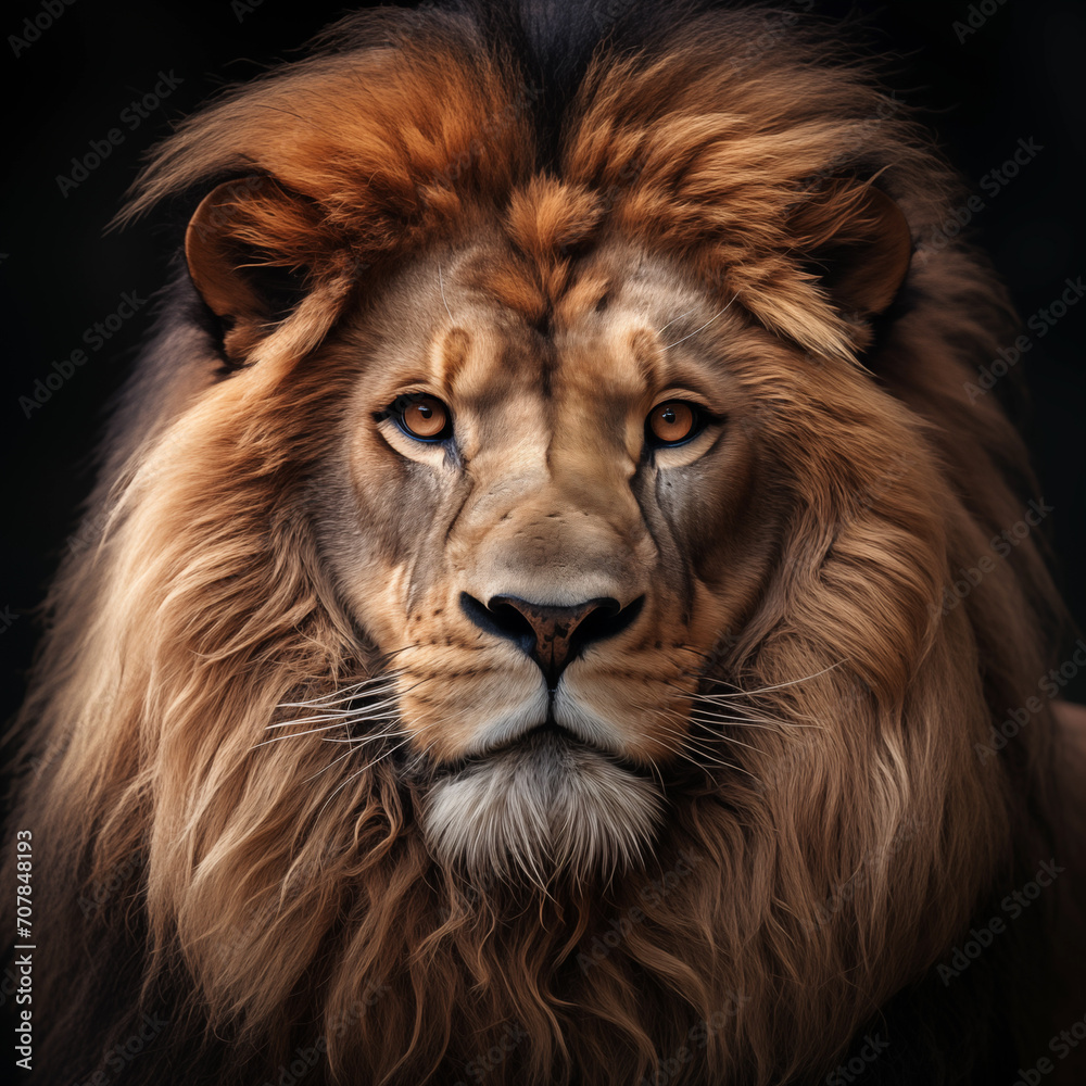 Close up portrait of a lion. Generative AI