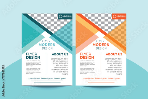 Corporate business flyer template design set with blue and orange color. marketing, business proposal, promotion, advertise, cover page. marketing social media post template with background. photo