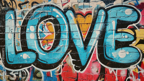 Street art featuring the word LOVE in vibrant colors on backdrop of graffiti