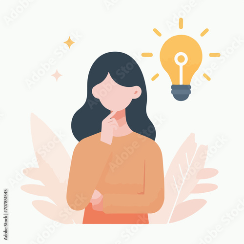 Minimalist Illustration of People with Brilliant Ideas. Thinking Person with Lighted Bulb. Symbol of Creativity and Innovation