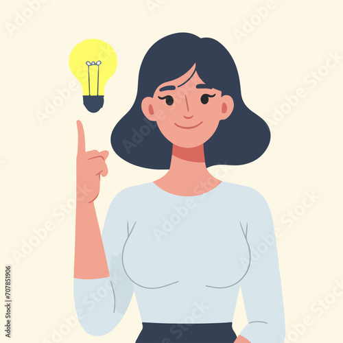 Minimalist Illustration of People with Brilliant Ideas. Thinking Person with Lighted Bulb. Symbol of Creativity and Innovation