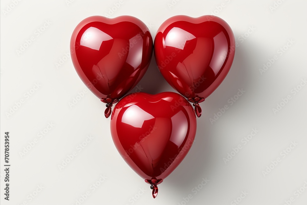 Three Red Heart-Shaped Balloons. A Captivating Background for Valentines Day and Love-themed Events Three Red Heart-Shaped Balloons. A Captivating Background for Valentines Day and Love-themed Events