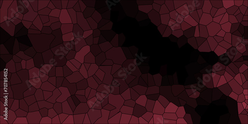 Dark red and black Broken Stained Glass Background with White lines. Voronoi diagram background. Seamless pattern shapes vector Vintage Illustration background. Geometric Retro tiles pattern