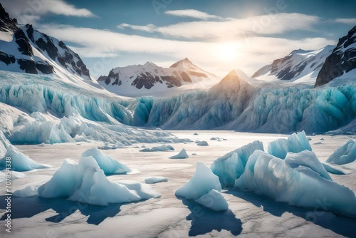 A massive glacier under the Arctic sun, glistening in the pristine wilderness.