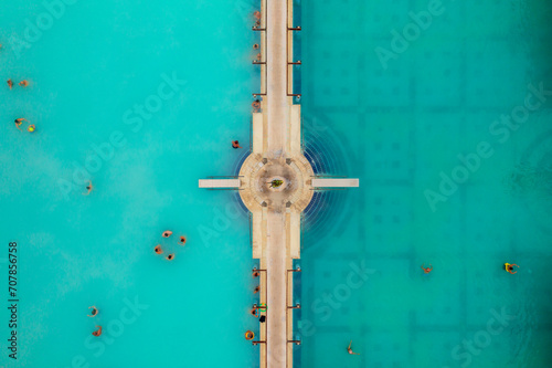 Aerial top down view about people swimming in the thermal bath at Harkany, Hungary © János Illési