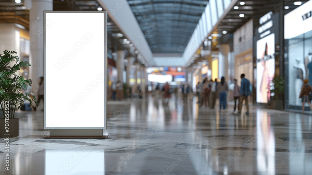 Empty board for service and product advertisement at shopping mall. Created using generative AI. Empty board for service and product advertisement at shopping mall. Created using generative AI.