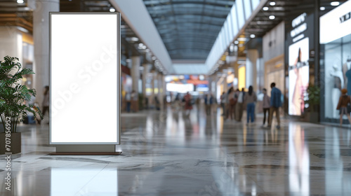 Empty board for service and product advertisement at shopping mall. Created using generative AI.