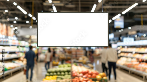 Blank advertising mockup for advertisement at the supermarket. Created using generative AI. photo