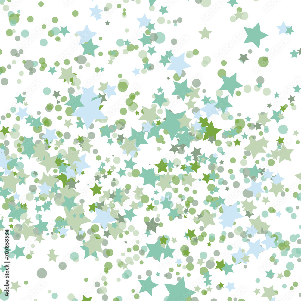 Stars green glitter confetti isolated on blurred abstract white background. Festive holiday background. Celebration concept. Falling magic gold particles. Invitation mock up. Top view, flat lay Stars green glitter confetti isolated on blurred abstract white background. Festive holiday background. Celebration concept. Falling magic gold particles. Invitation mock up. Top view, flat lay