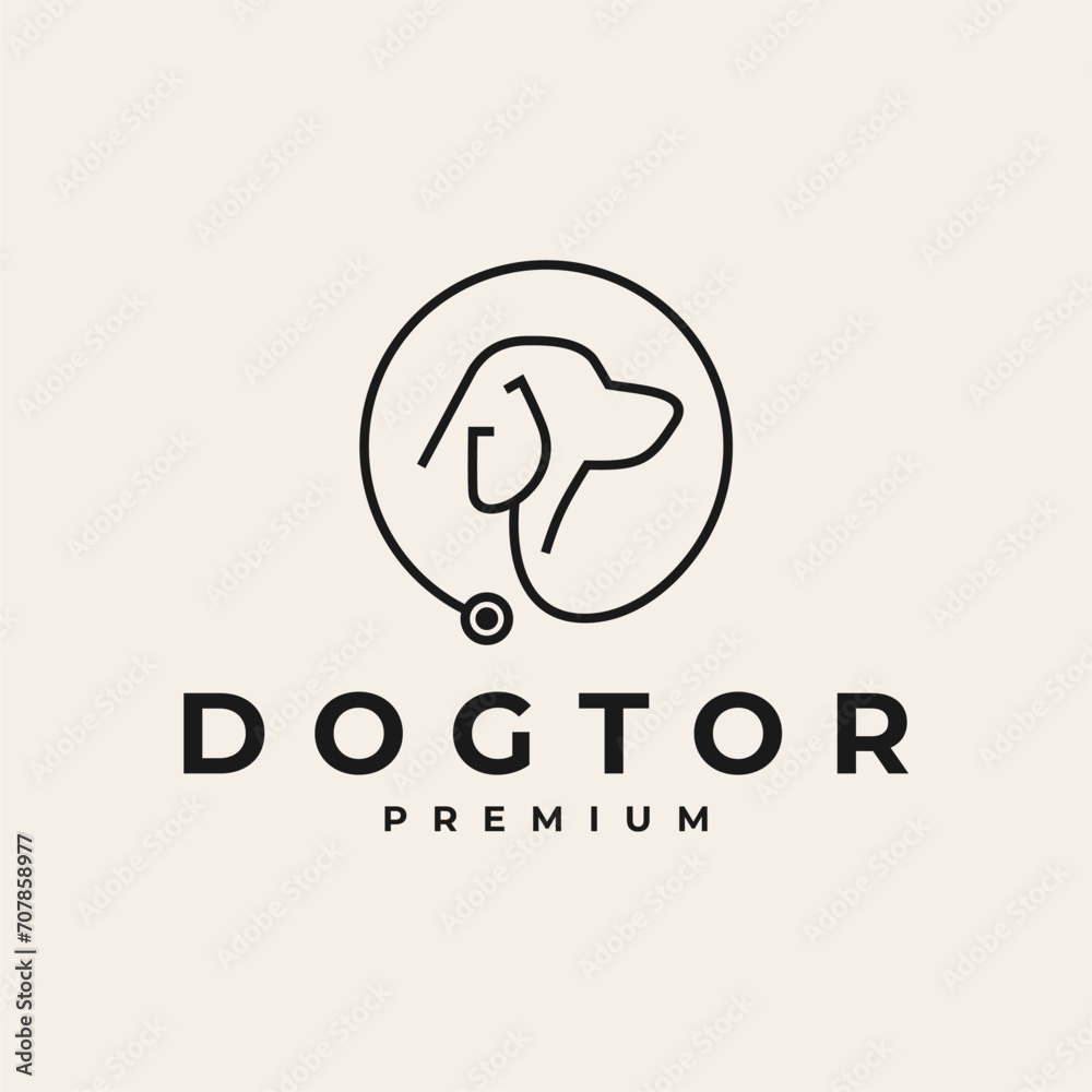 DOG DOCTOR STETHOSCOPE PET CIRCLE LOGO VECTOR ICON ILLUSTRATION